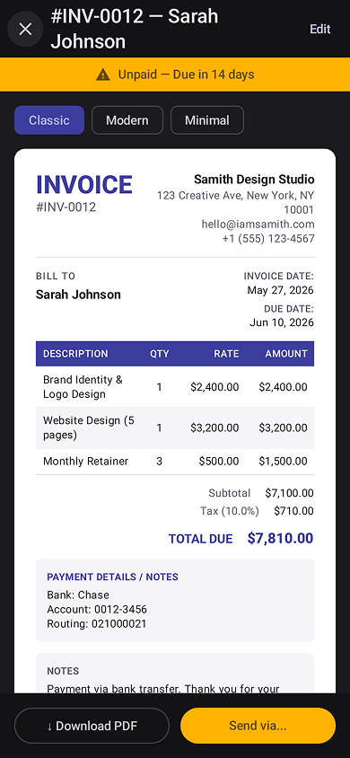 Invoice view